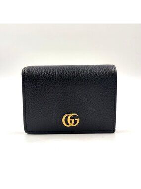 Gucci Petit Marmont GG Bifold Wallet Compact Leather Black Gold